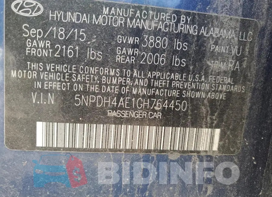 5NPDH4AE1GH764450 Photo# 12
