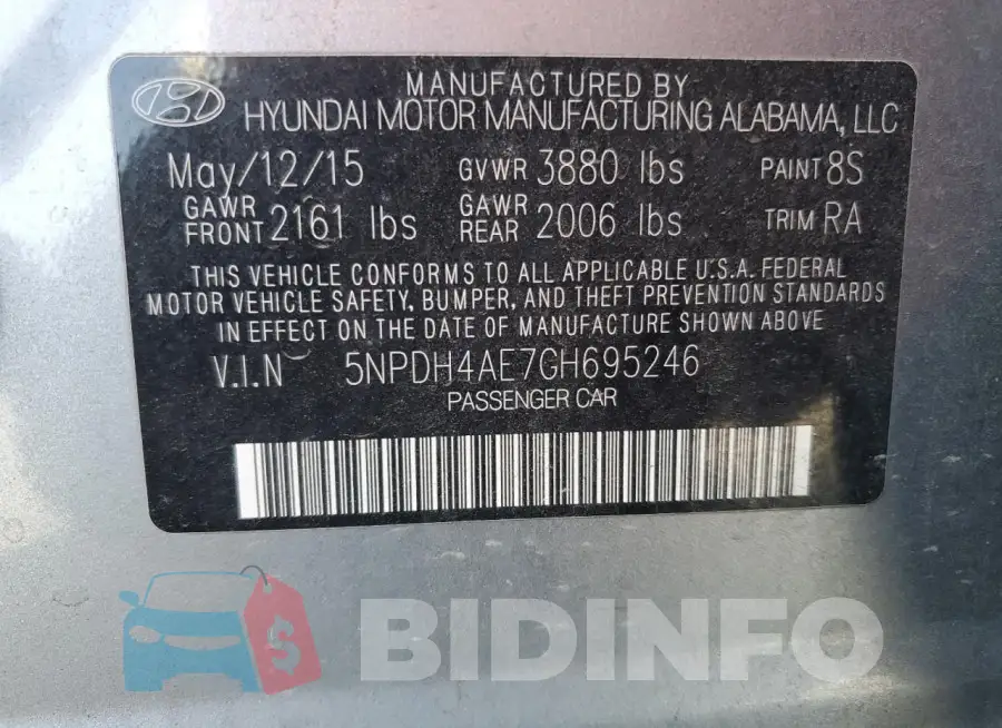 5NPDH4AE7GH695246 Photo# 12