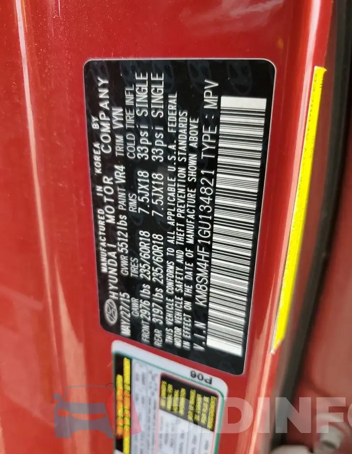 KM8SM4HF1GU134821 Photo# 14