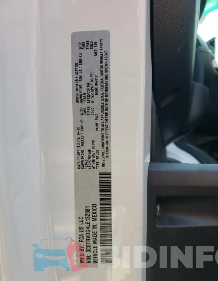 3C6TRVDG4LE132981 Photo# 14