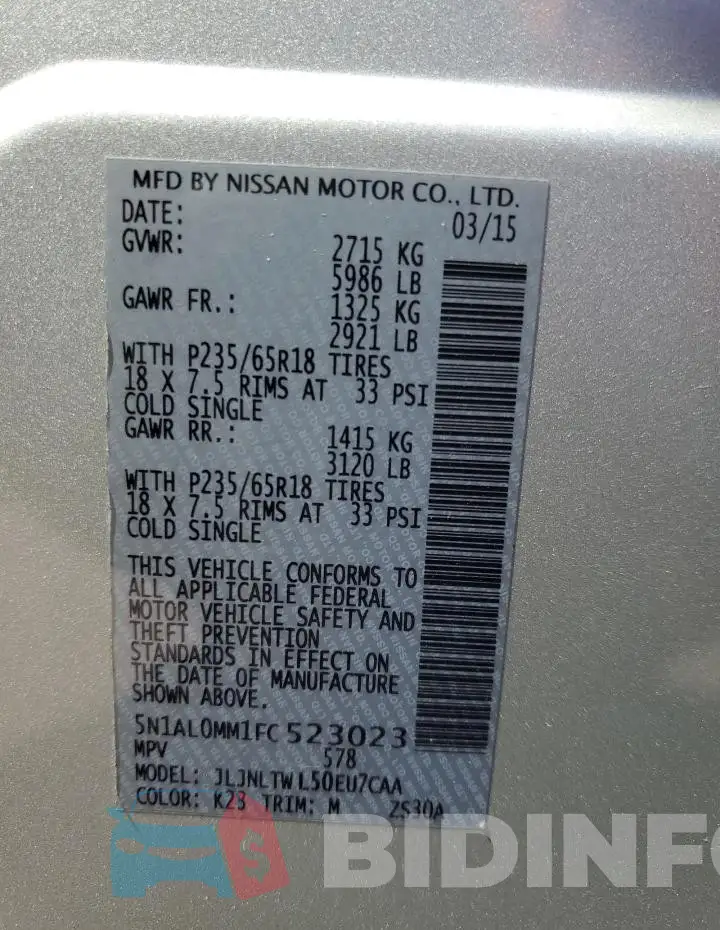 5N1AL0MM1FC523023 Photo# 14