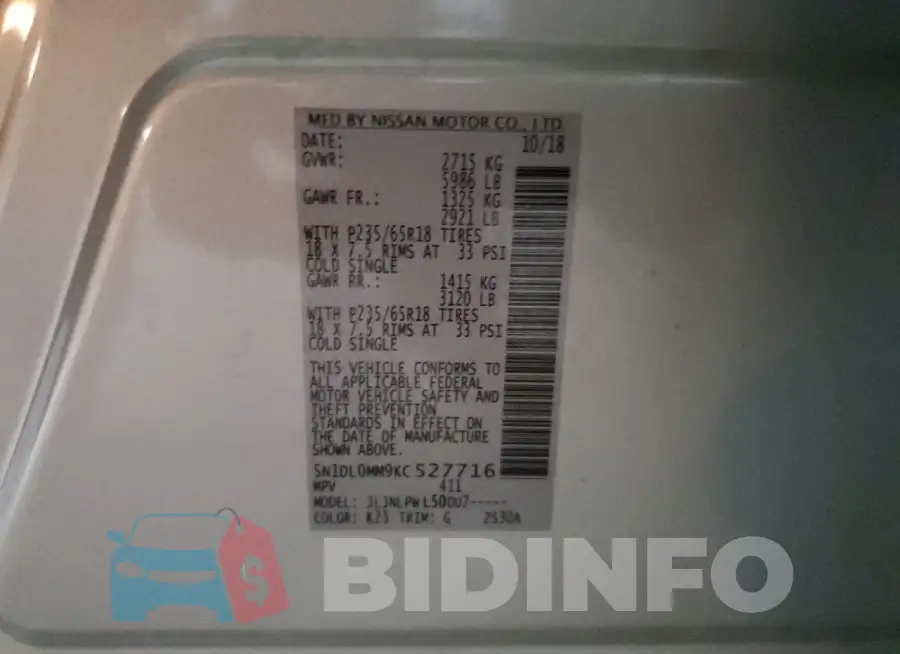 5N1DL0MM9KC527716 Photo# 12
