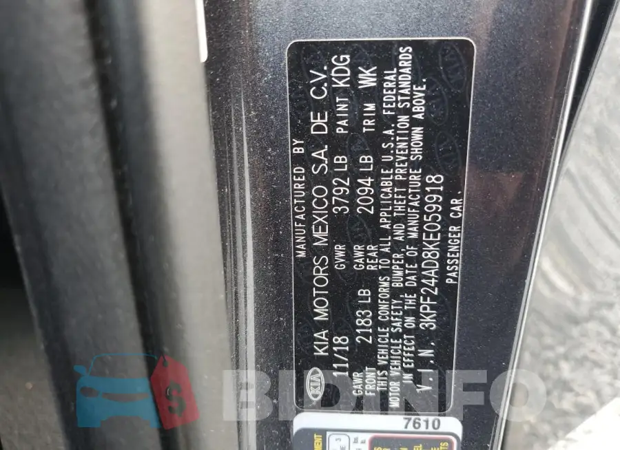 3KPF24AD8KE059918 Photo# 12