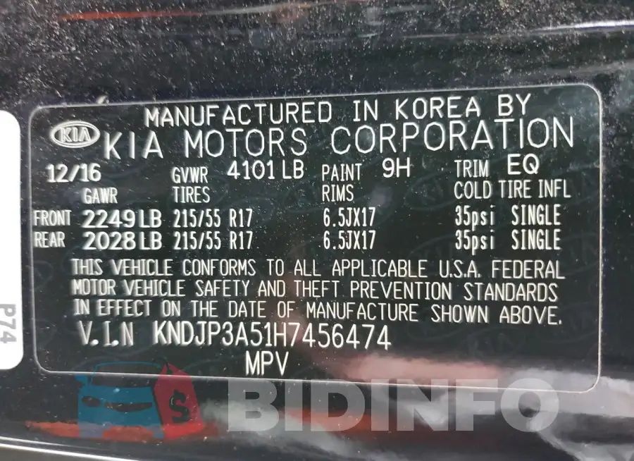 KNDJP3A51H7456474 Photo# 12