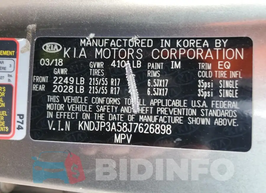 KNDJP3A58J7626898 Photo# 12