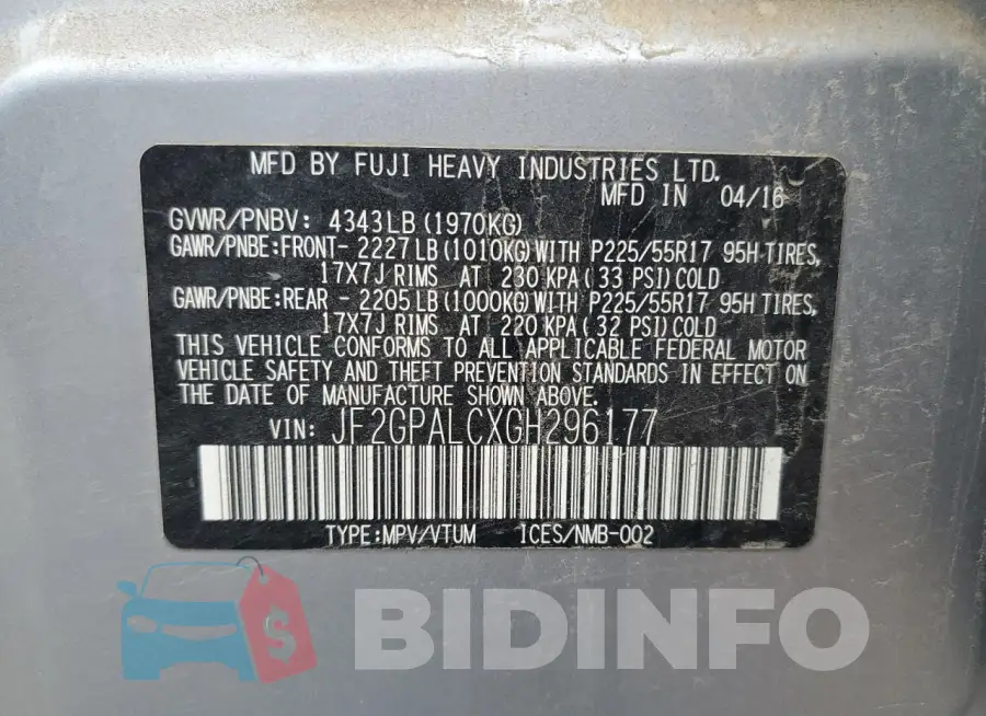 JF2GPALCXGH296177 Photo# 13