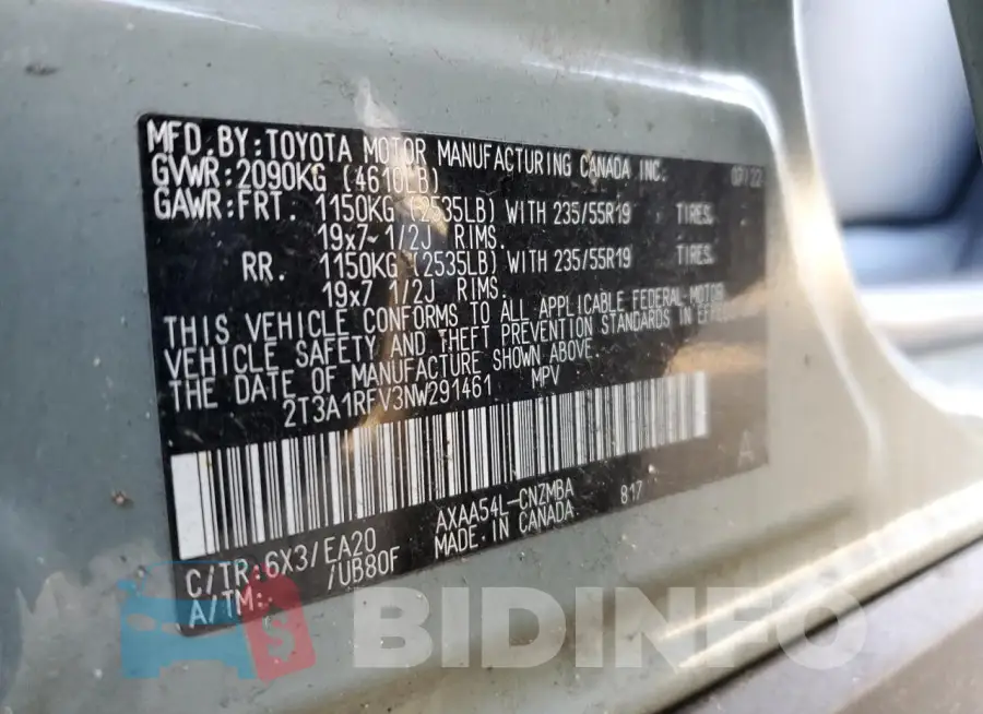 2T3A1RFV3NW291461 Photo# 12