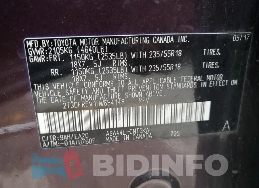 2T3DFREV1HW654148 Photo# 13