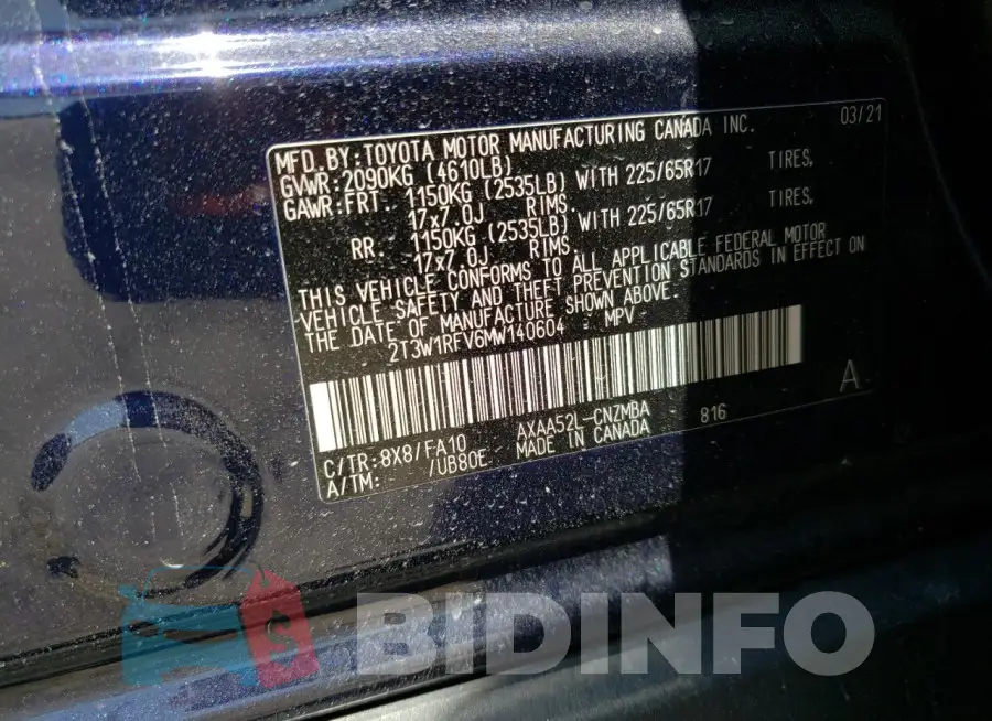 2T3W1RFV6MW140604 Photo# 13