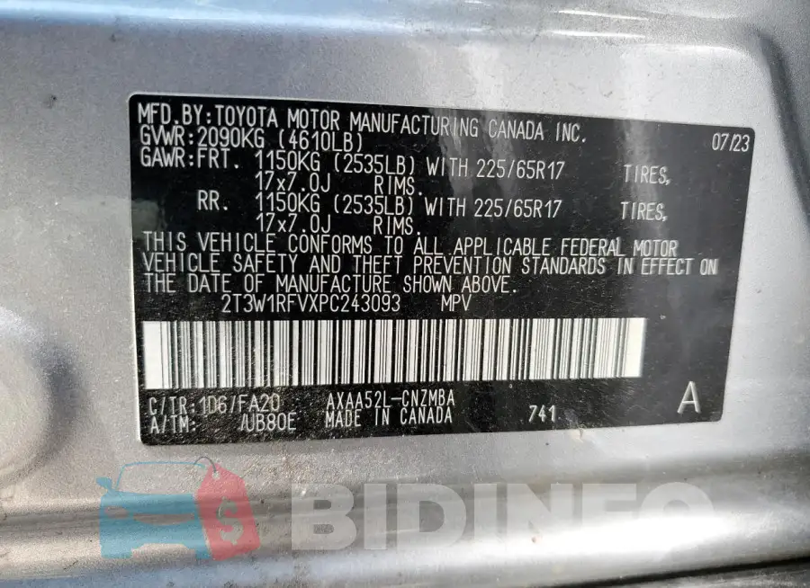 2T3W1RFVXPC243093 Photo# 13