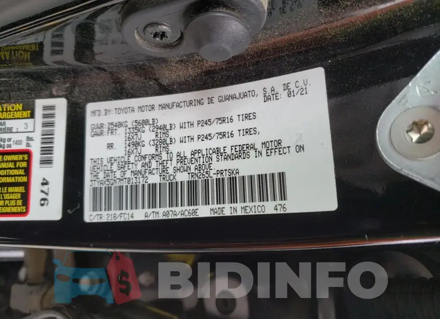 3TYAX5GN7MT013172 Photo# 12