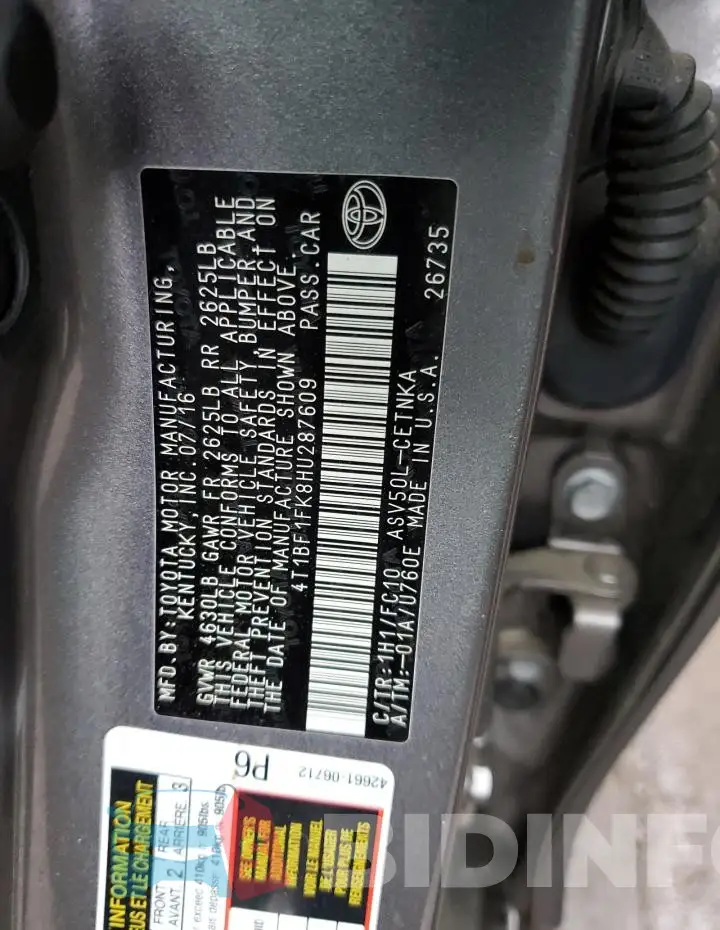 4T1BF1FK8HU287609 Photo# 12
