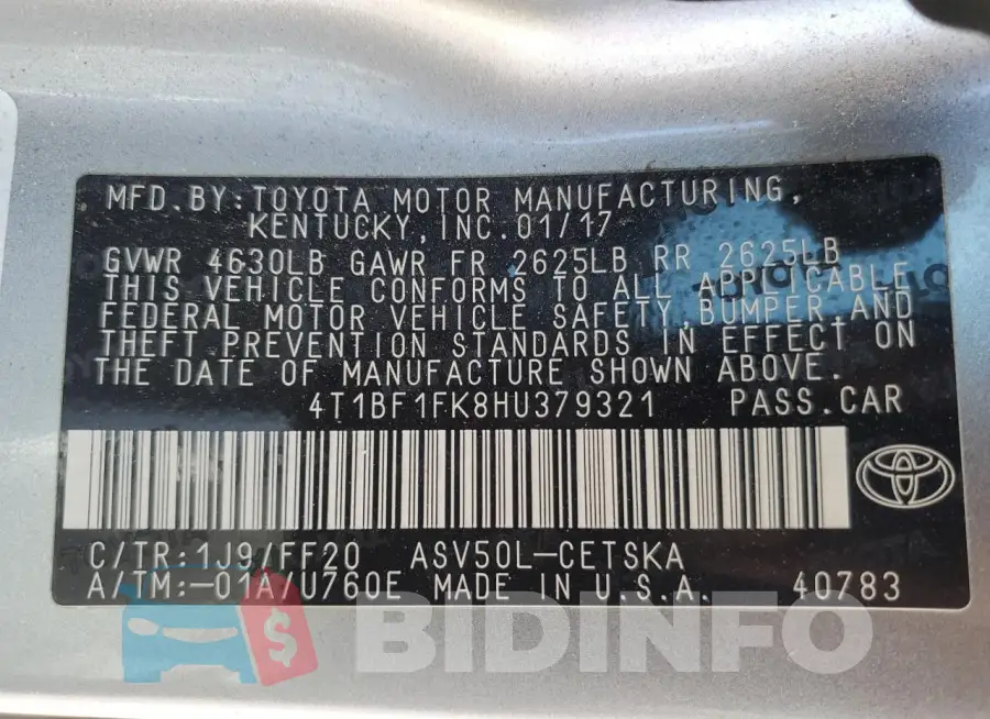4T1BF1FK8HU379321 Photo# 13