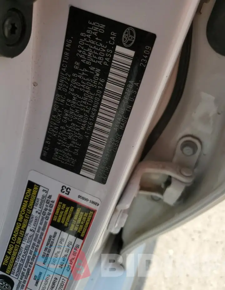 4T1K61AK8NU030176 Photo# 12