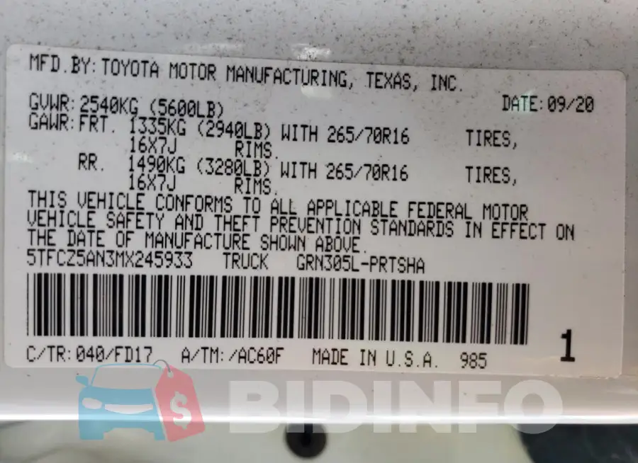 5TFCZ5AN3MX245933 Photo# 13