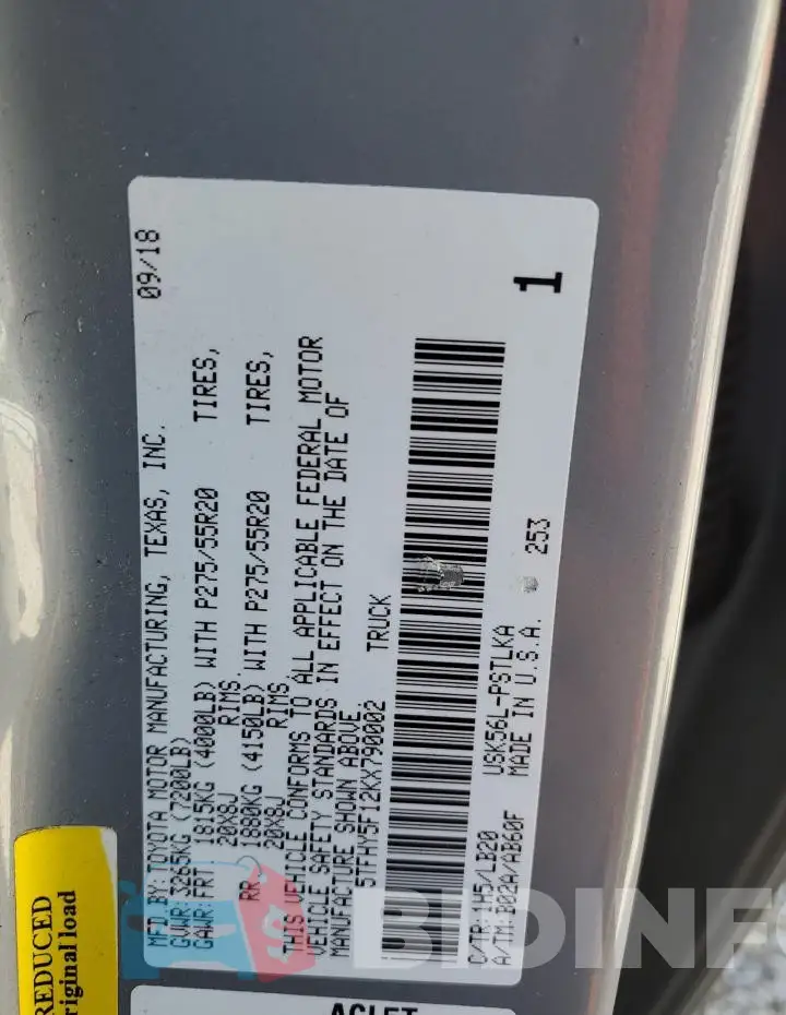 5TFHY5F12KX790002 Photo# 13