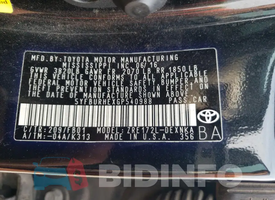 5YFBURHEXGP540988 Photo# 12