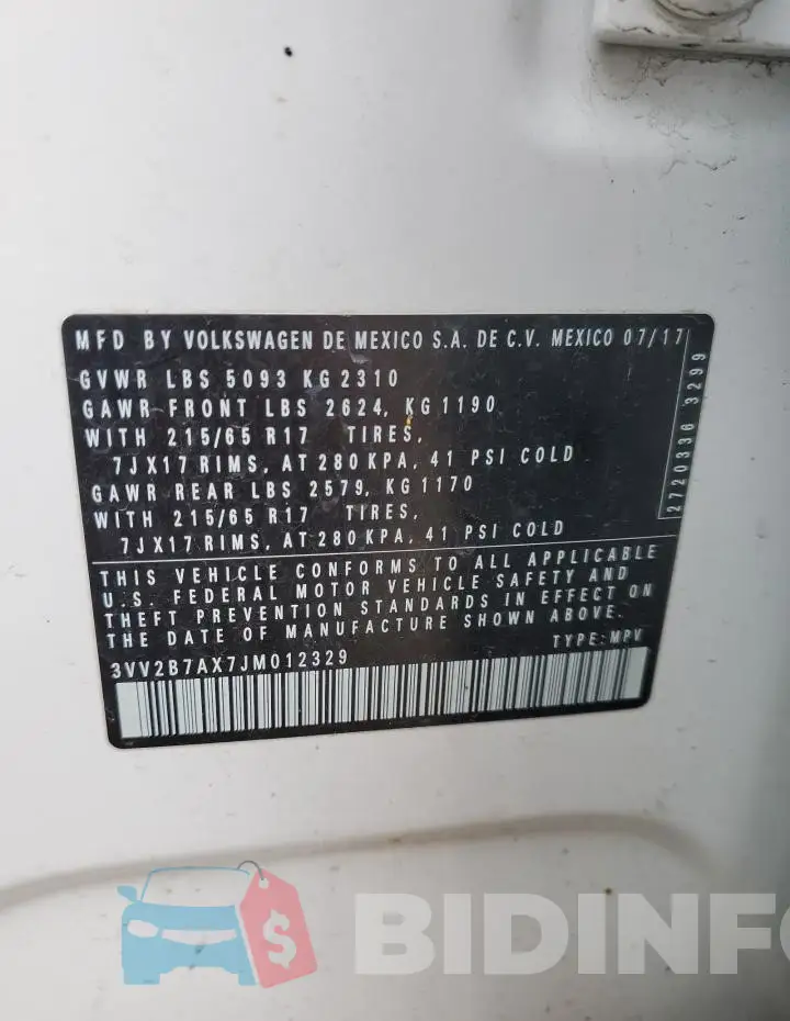 3VV2B7AX7JM012329 Photo# 13