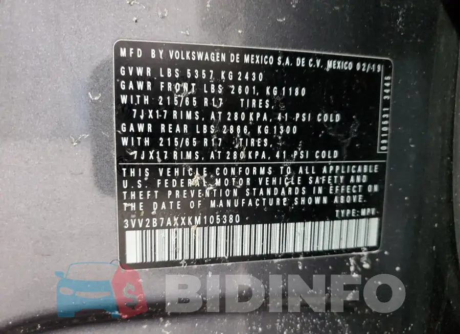 3VV2B7AXXKM105380 Photo# 13