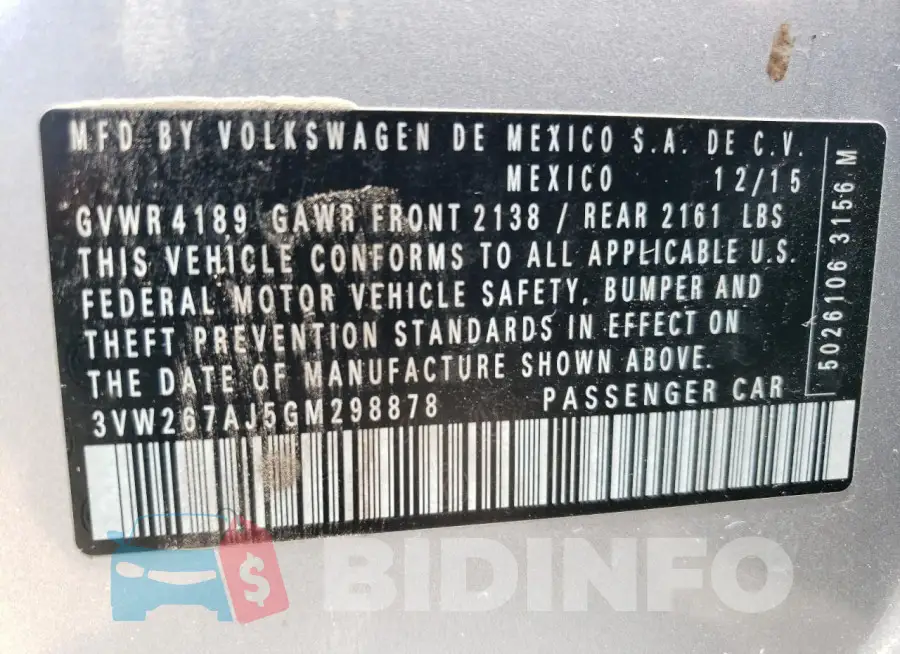 3VW267AJ5GM298878 Photo# 12