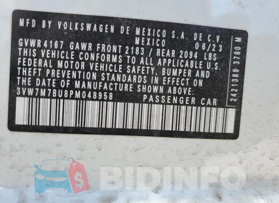 3VW7M7BU8PM048958 Photo# 12