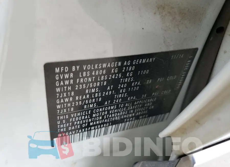 WVGAV7AX5FW559801 Photo# 12