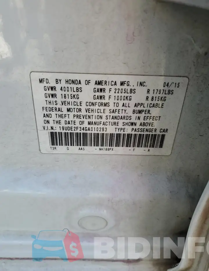 19UDE2F34GA010293 Photo# 12