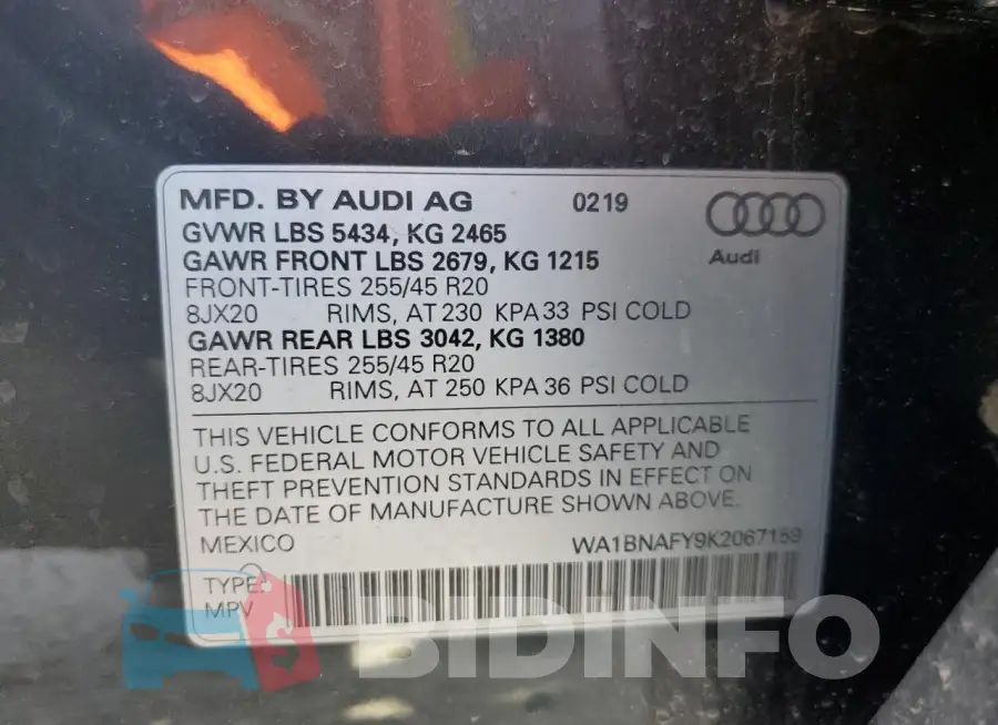 WA1BNAFY9K2067159 Photo# 13