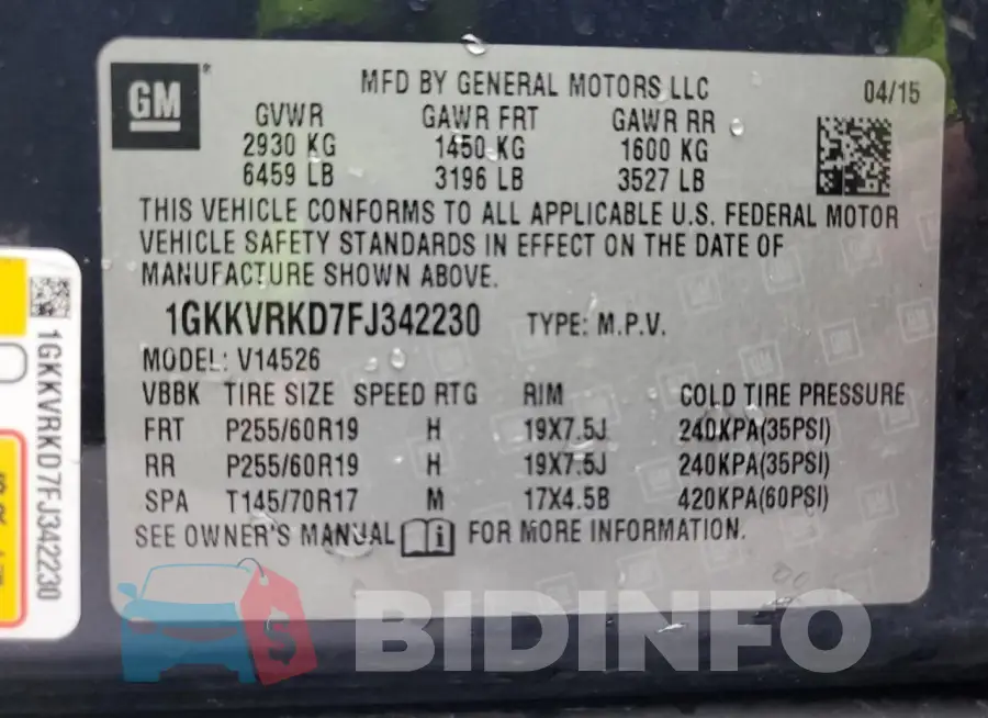 1GKKVRKD7FJ342230 Photo# 12