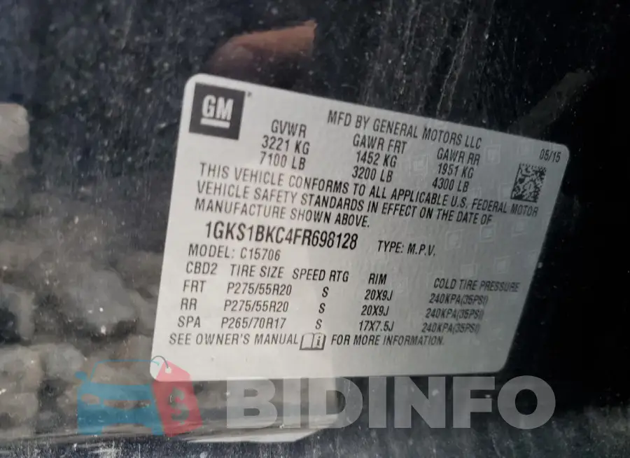 1GKS1BKC4FR698128 Photo# 12