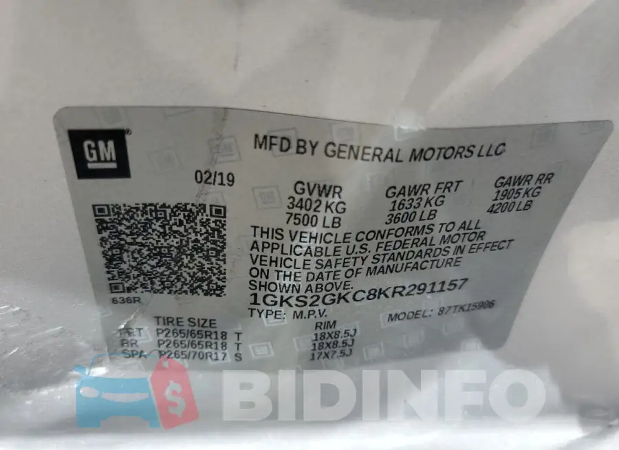 1GKS2GKC8KR291157 Photo# 13