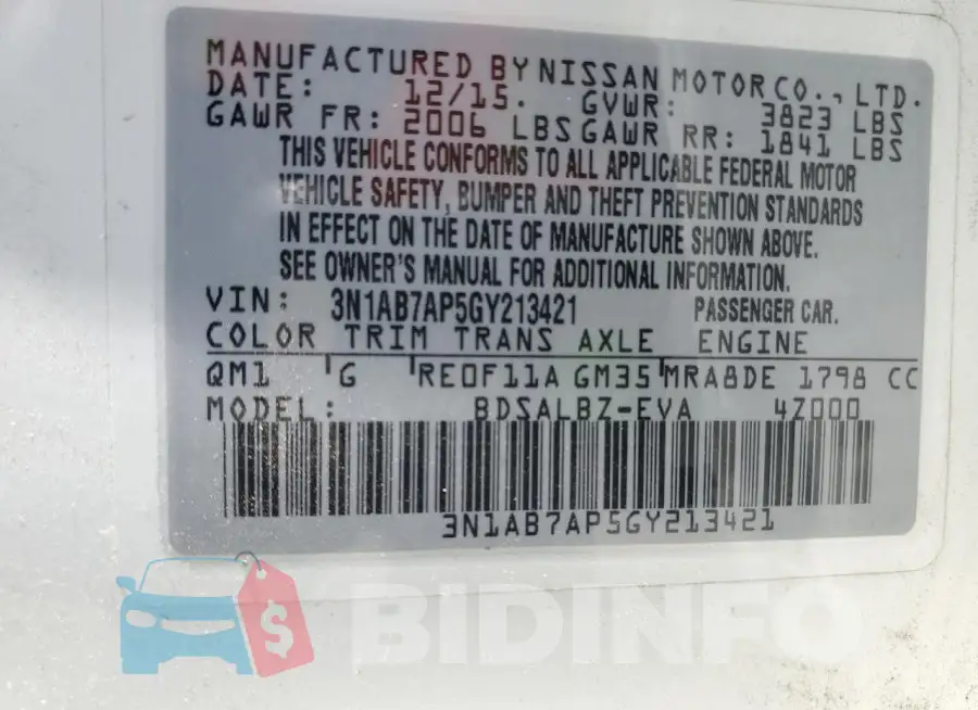 3N1AB7AP5GY213421 Photo# 12