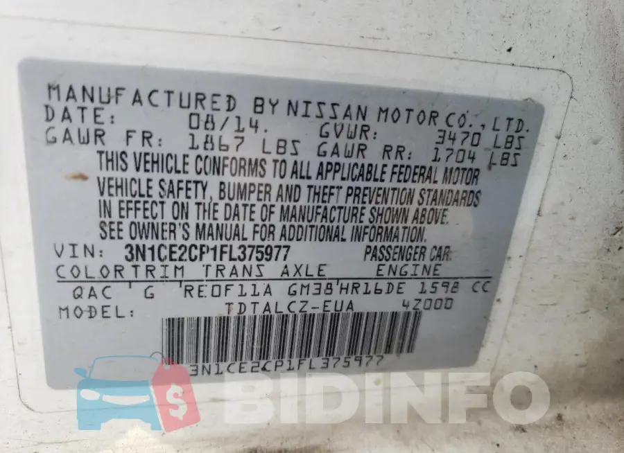 3N1CE2CP1FL375977 Photo# 13