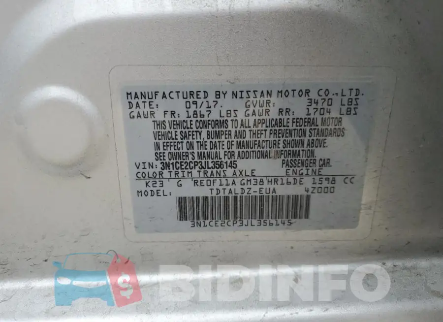 3N1CE2CP3JL356145 Photo# 12