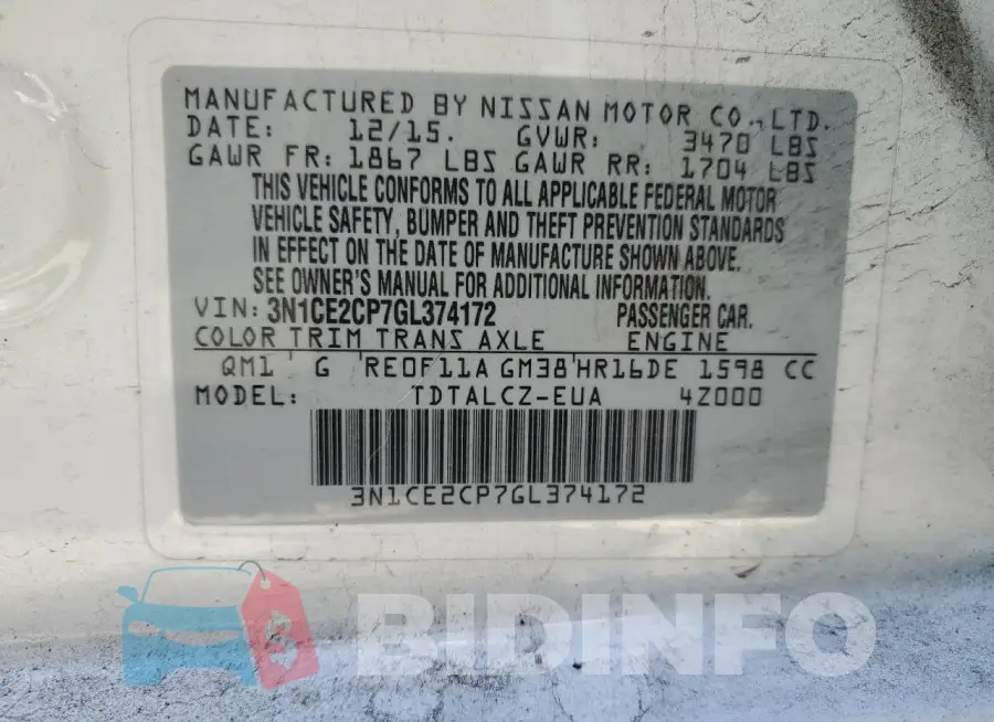 3N1CE2CP7GL374172 Photo# 12