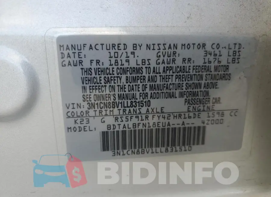 3N1CN8BV1LL831510 Photo# 12