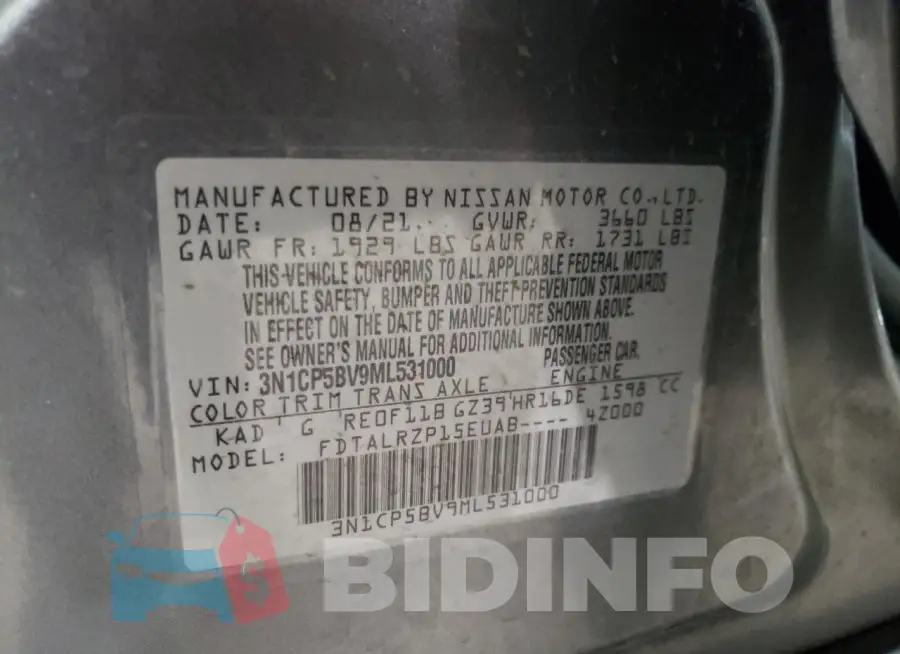 3N1CP5BV9ML531000 Photo# 13