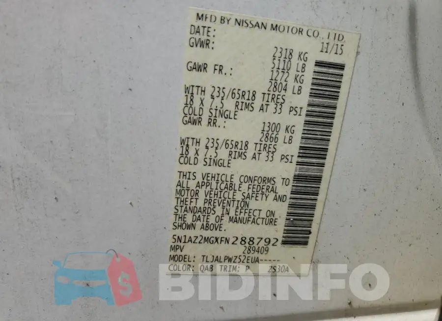 5N1AZ2MGXFN288792 Photo# 13