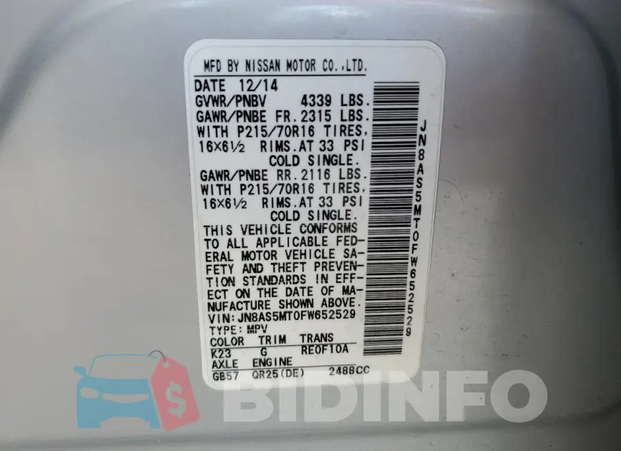 JN8AS5MT0FW652529 Photo# 13