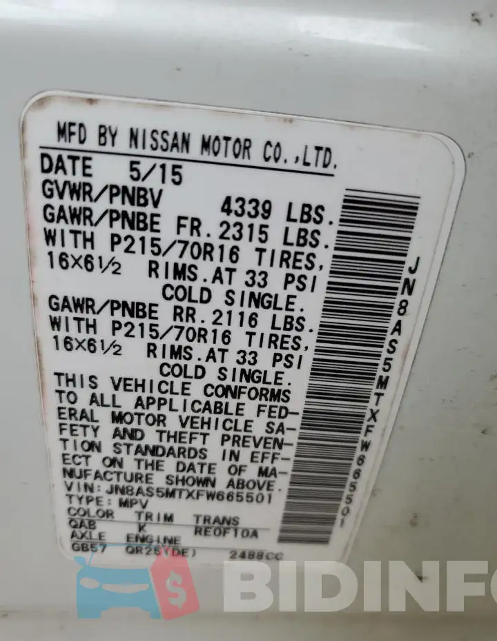 JN8AS5MTXFW665501 Photo# 13