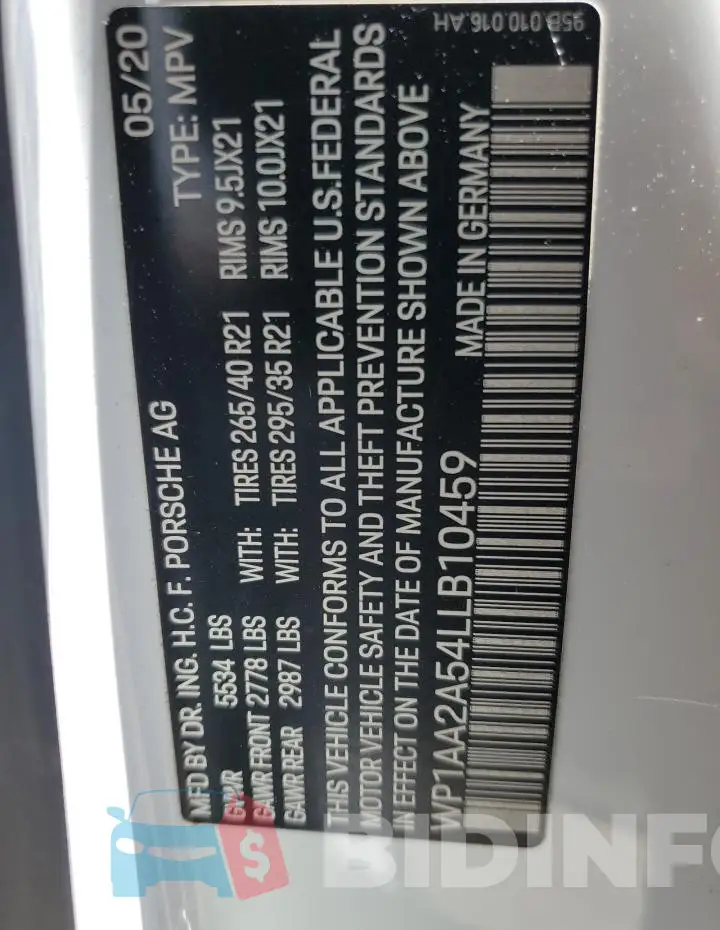 WP1AA2A54LLB10459 Photo# 14
