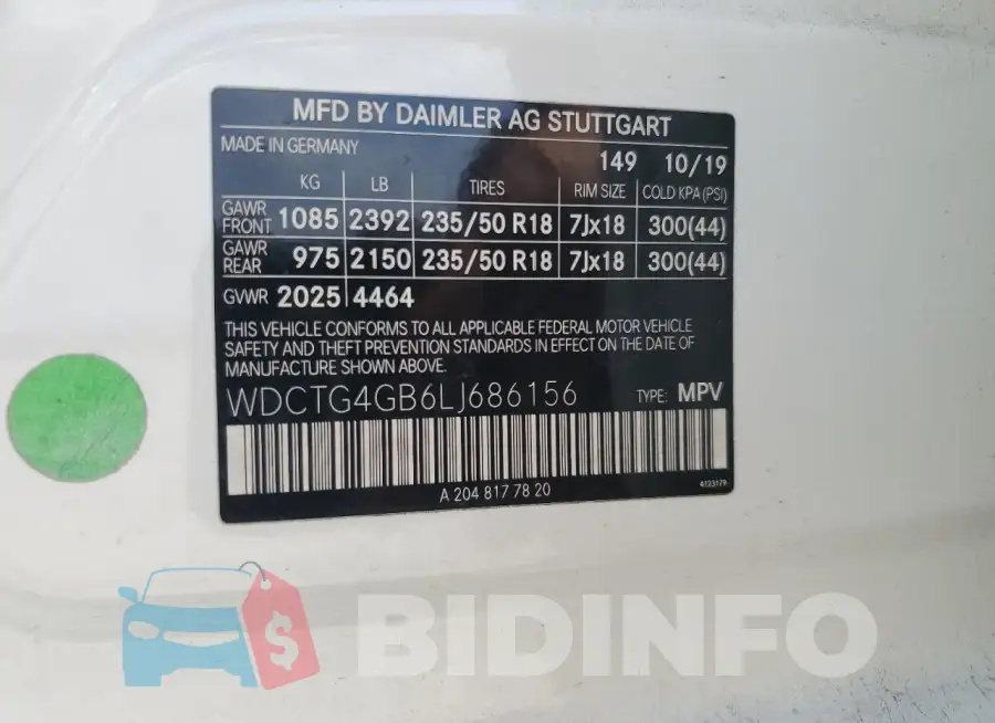 WDCTG4GB6LJ686156 Photo# 12