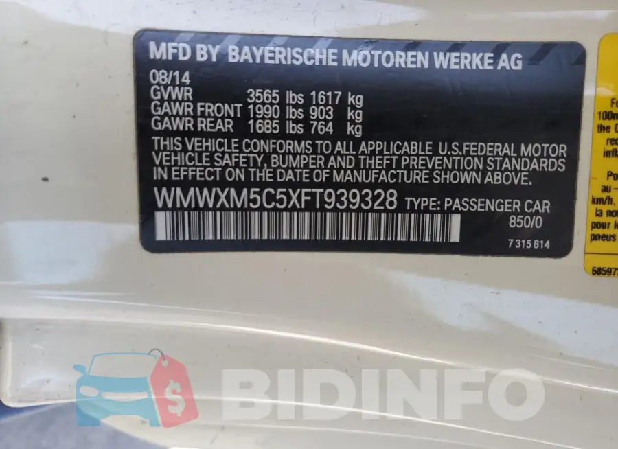 WMWXM5C5XFT939328 Photo# 12