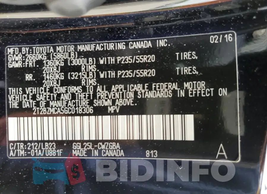 2T2BZMCA5GC018306 Photo# 12