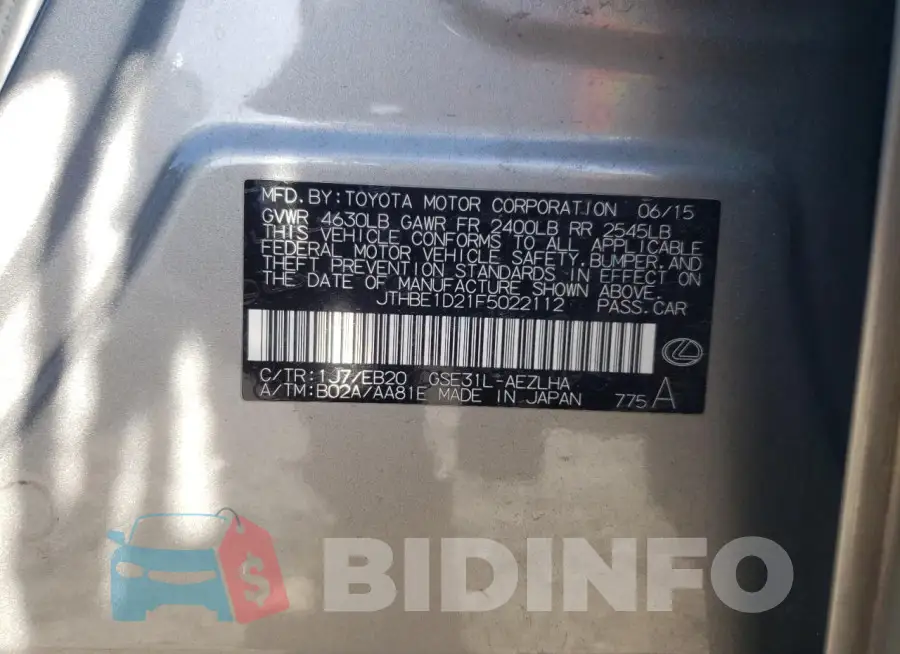 JTHBE1D21F5022112 Photo# 12