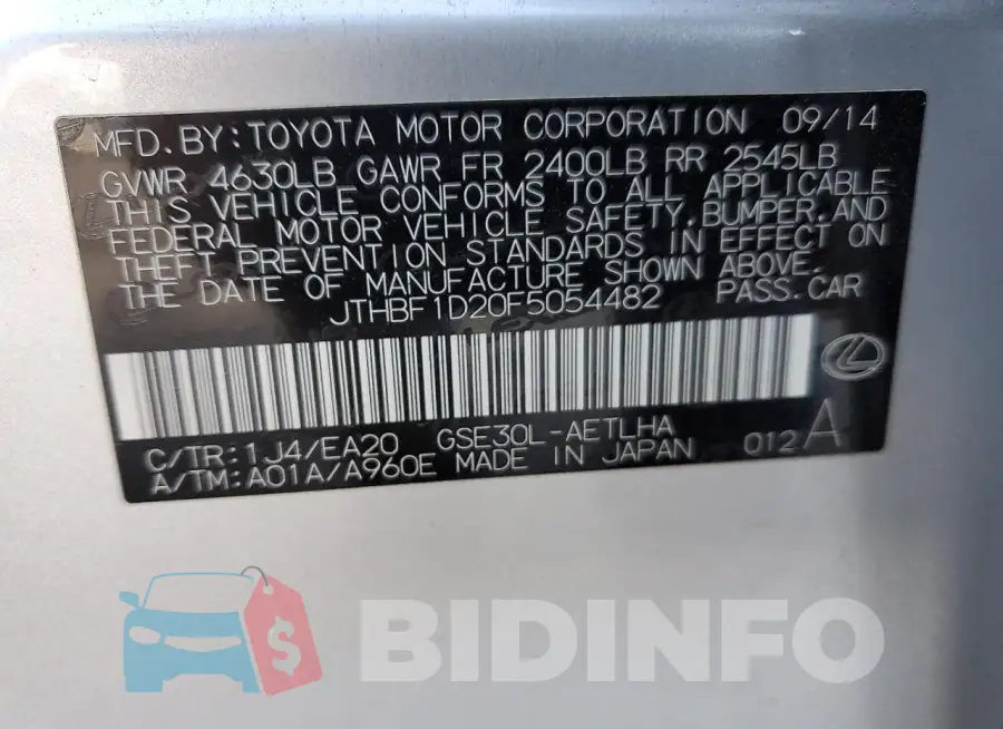 JTHBF1D20F5054482 Photo# 12