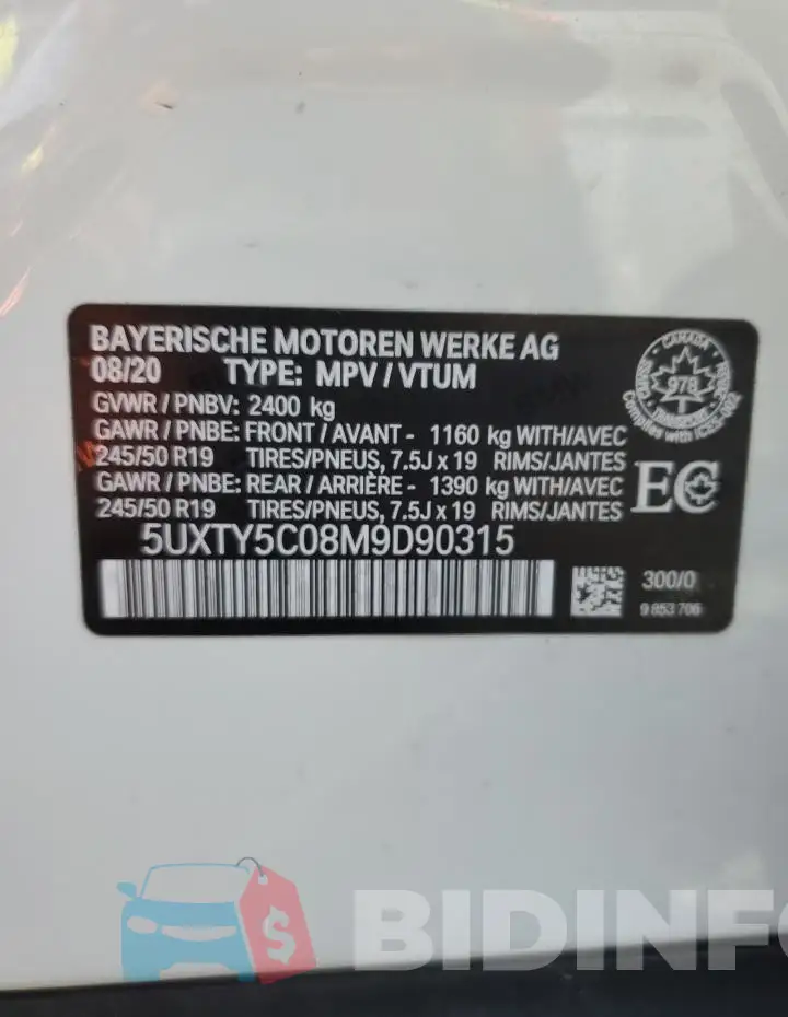 5UXTY5C08M9D90315 Photo# 14