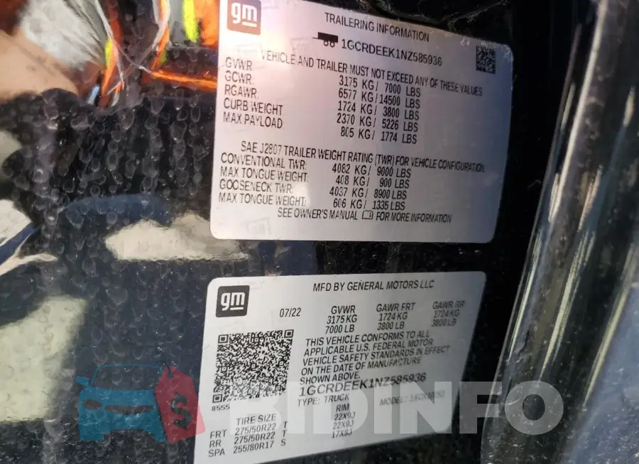 1GCRDEEK1NZ585936 Photo# 13