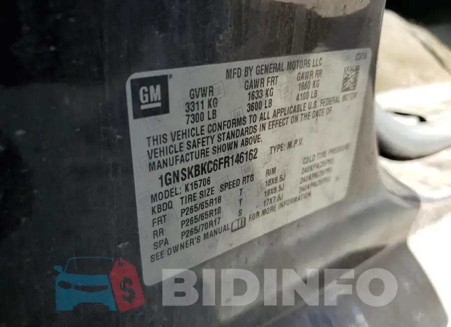 1GNSKBKC6FR146162 Photo# 14
