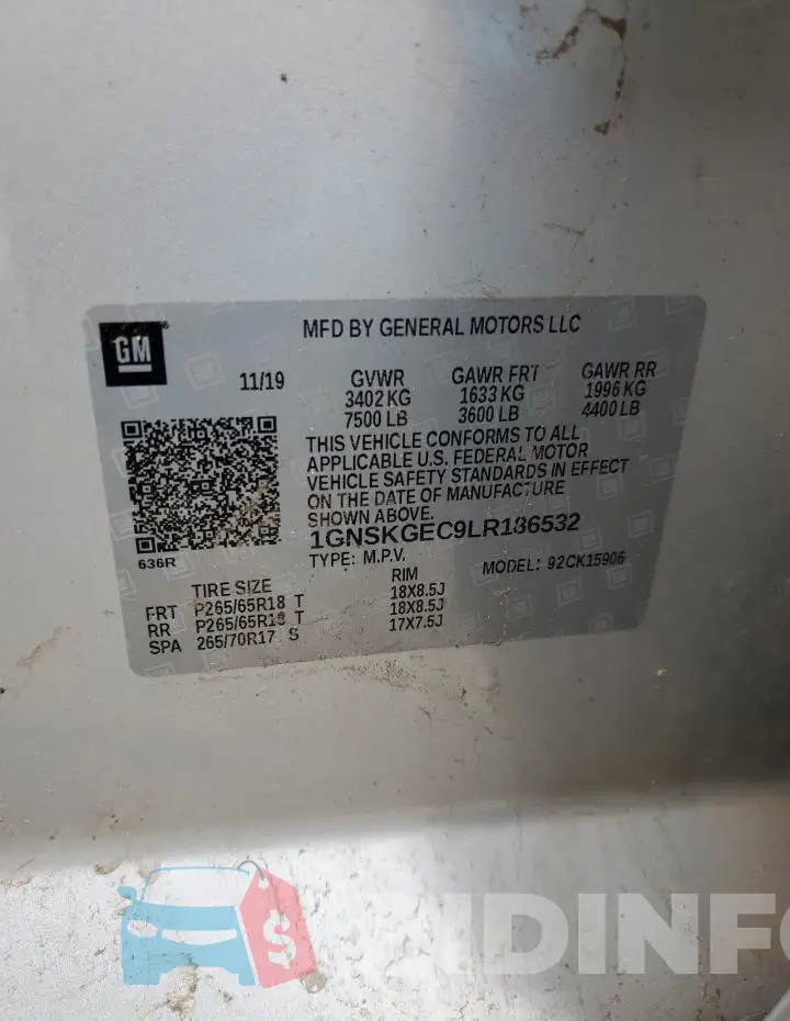 1GNSKGEC9LR186532 Photo# 14